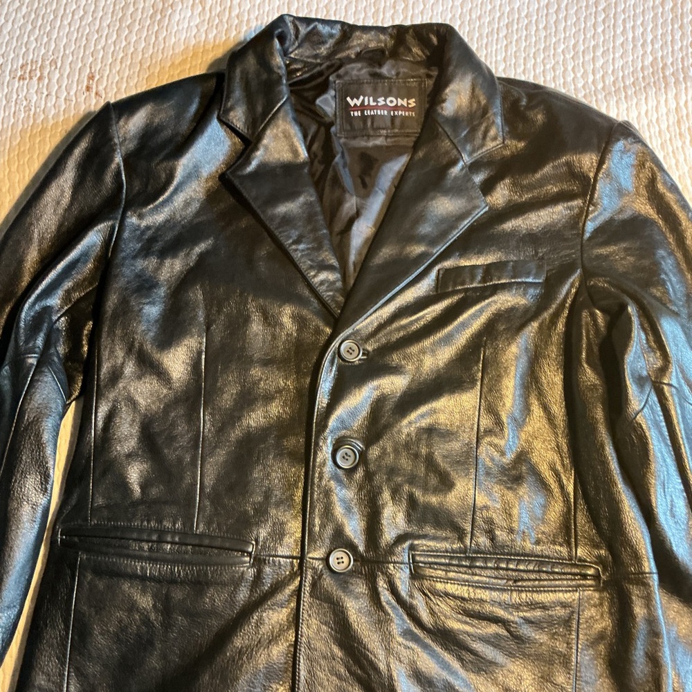 Wilson Black Leather Pea Coat - Men's